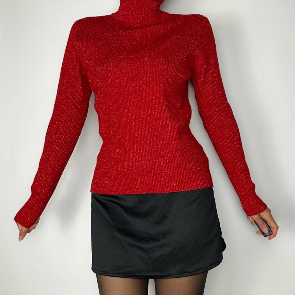 sparkly red turtleneck sweater